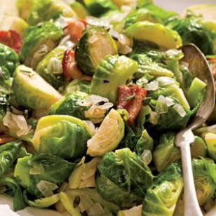Sautéed Brussels sprouts with bacon & onions