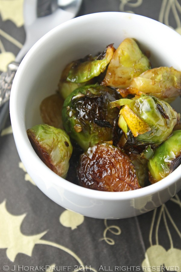 Sautéed Brussels sprouts with caramelised garlic, lemon & chilli