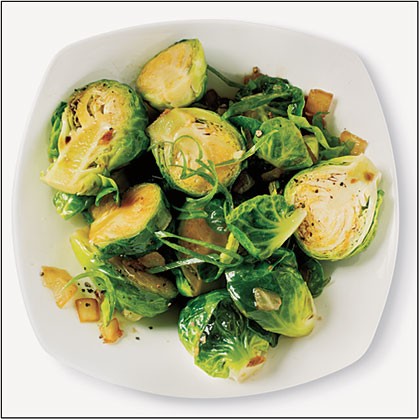Sautéed Brussels sprouts with sesame, garlic, and ginger