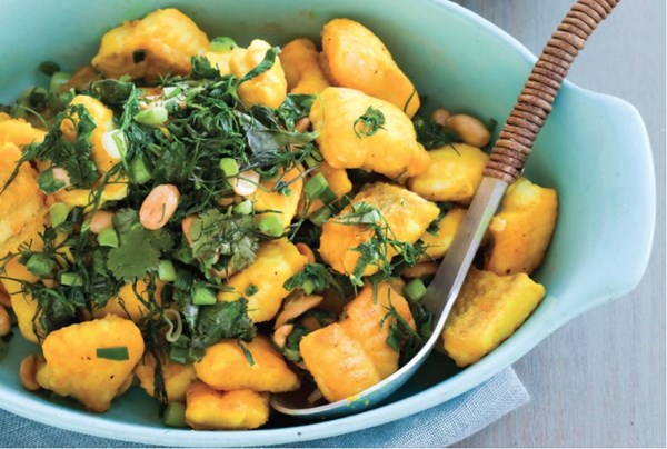 Sautéed catfish with peanuts and fresh herbs