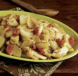 Sautéed chayote with sweet onion and bacon