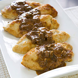 Sautéed chicken cutlets with porcini sauce