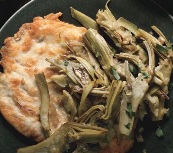 Sautéed chicken paillards with artichoke hearts