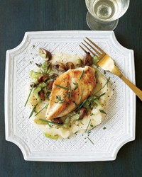 Sautéed chicken with celery-root puree and chestnuts