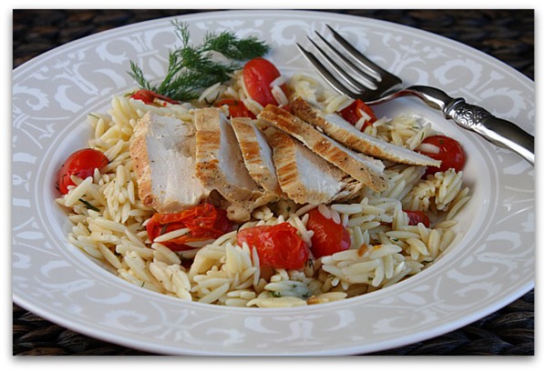 Sauteed chicken with dill orzo & tomatoes