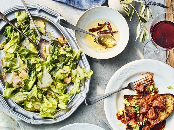 Sautéed chicories with chile oil