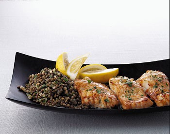 Sautéed cod with lentils