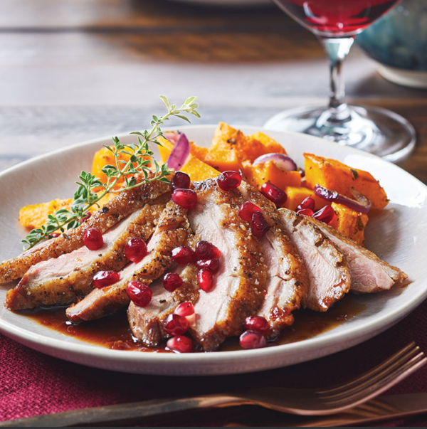Sautéed duck breasts with pomegranate sauce