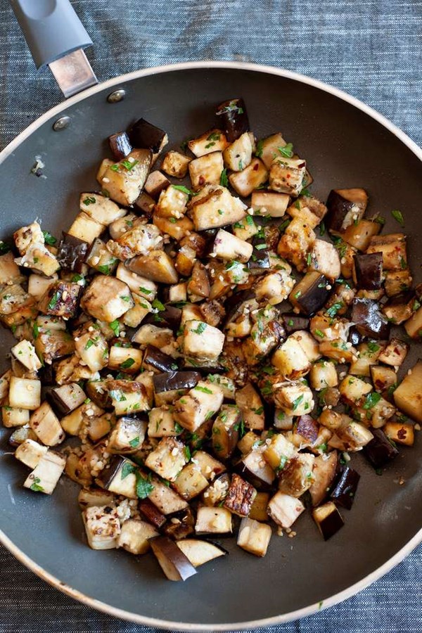 Sautéed eggplant with garlic and Parmesan 