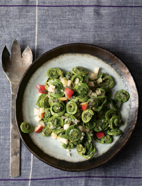 Sautéed fiddleheads with apple