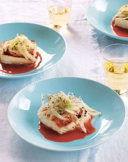 Sautéed fillet of halibut with fennel and white anchovies