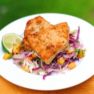 Sautéed fish fillets with mango-lime slaw