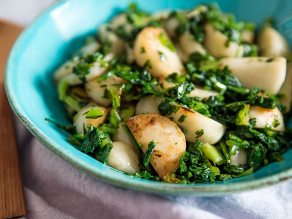 Sautéed Japanese turnips with turnip greens 