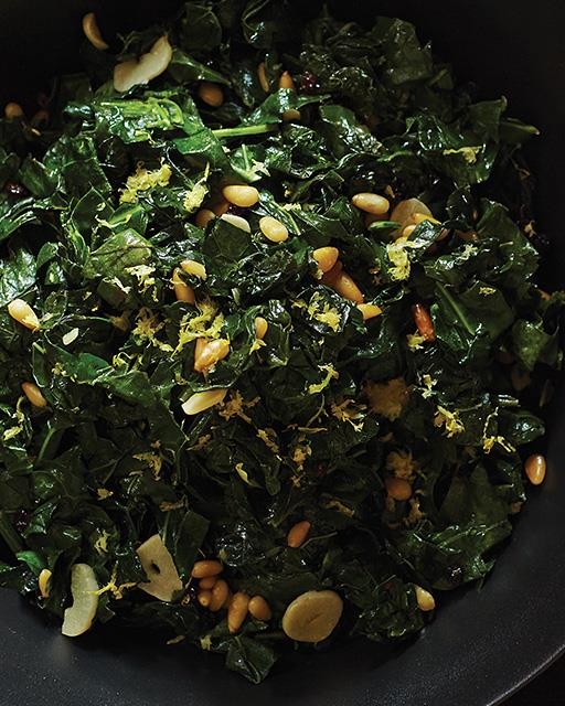 Sautéed kale with lemon, garlic, pine nuts, & currants
