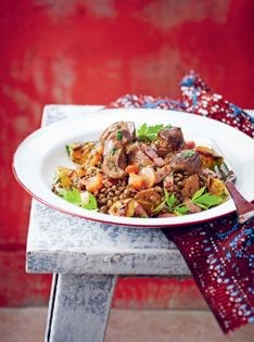 Sautéed kidneys with lentils