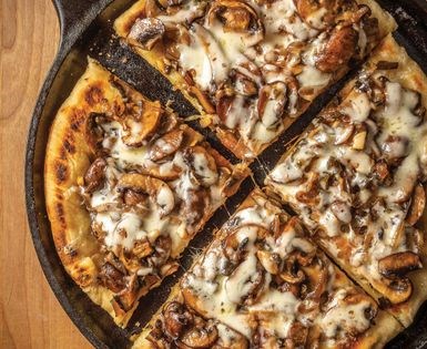 Sautéed onion-mushroom and spicy-sweet jalapeño flatbread