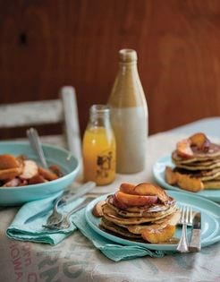 Sautéed peaches with brown-butter pancakes