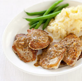 Sautéed pork cutlets with mustard-cider sauce