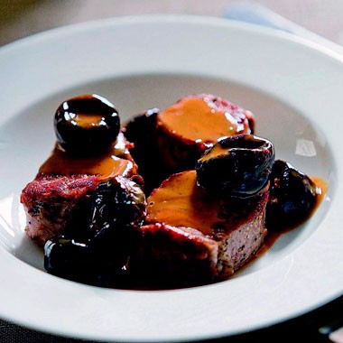 Sautéed pork tenderloin with prunes
