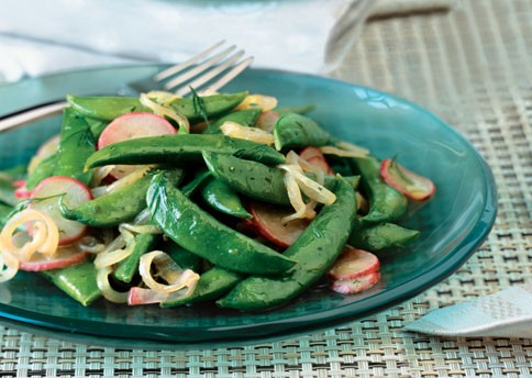 Sautéed radishes and sugar snap peas with dill