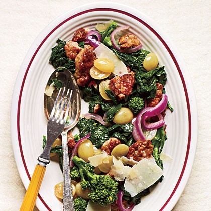 Sautéed sausage and grapes with broccoli rabe