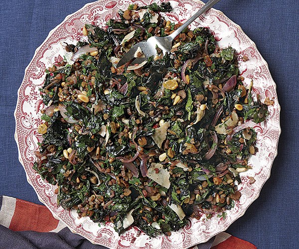 Sautéed seasonal greens with pine nuts and raisins