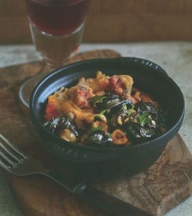 Sautéed snails and hazelnuts on chorizo mash