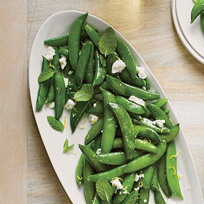  Sautéed snap peas with ricotta salata and mint 