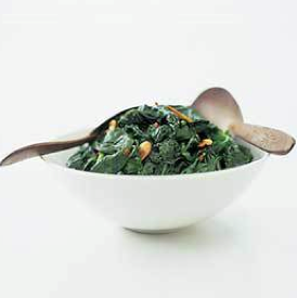 Sautéed spinach with almonds and golden raisins