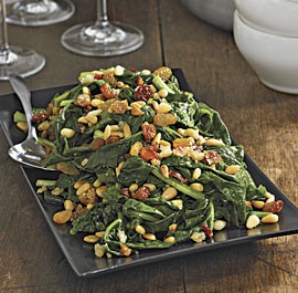 Sautéed spinach with golden raisins, pine nuts and fresh breadcrumbs