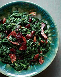 Sautéed spinach with pancetta and dried cranberries