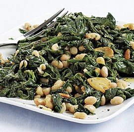 Sautéed spinach with white beans and pine nuts