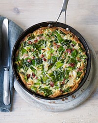 Sautéed spring greens and Manchego frittata
