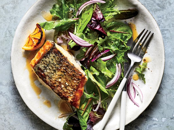 Sautéed striped bass with lemon and herb sauce
