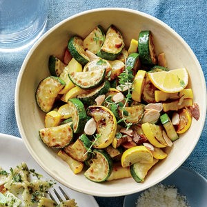 Sautéed summer squash with thyme and almonds