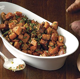Sautéed sweet potatoes with orange-mint gremolata