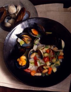 Sautéed vegetables with beans, clams, and herbs