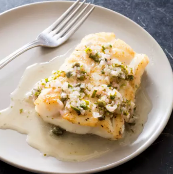 Sautéed whitefish fillets with white wine-shallot sauce
