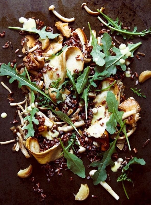 Sauteed Wild Mushrooms Wild Rice Roasted Garlic Rocket Recipe Eat Your Books