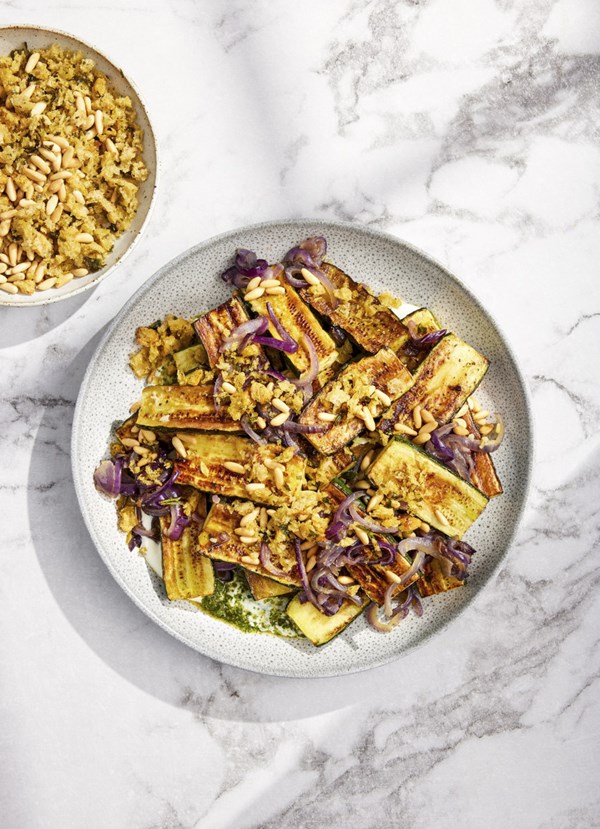 Sautéed zucchini with herb and pine nut crumbs