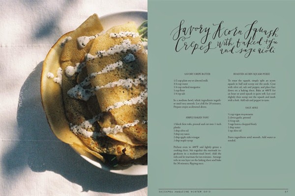 Savory acorn squash crepes with baked tofu and sage aioli