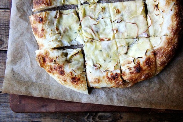 Savory apple tart flambée