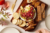 Savory baked Brie with maple-glazed Brussels sprouts & pancetta