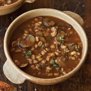 Savory barley soup with wild mushrooms & thyme