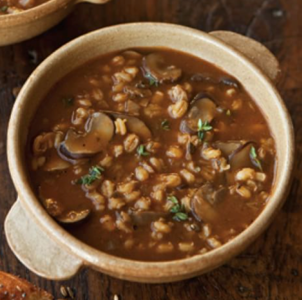Savory barley soup with wild mushrooms & thyme