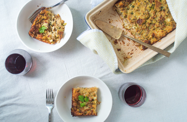 Savory bread pudding