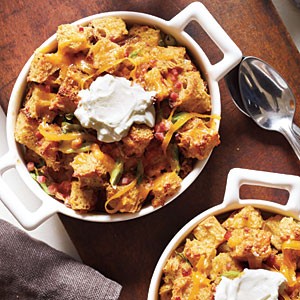 Savory bread puddings with ham and cheese