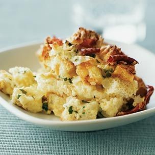 Savory brioche pudding with prosciutto 