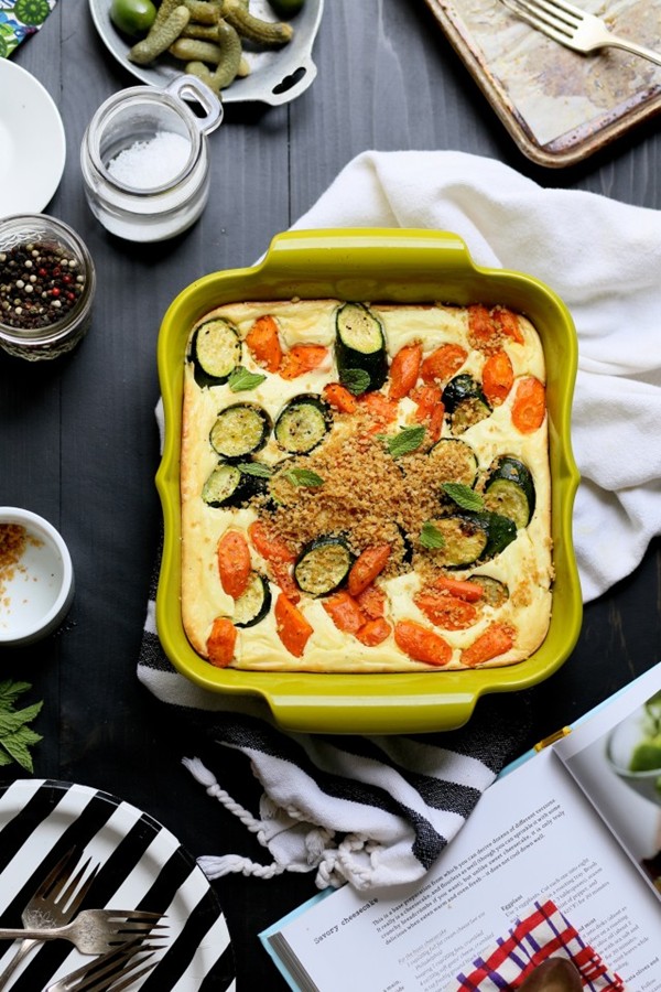 Savory cheesecake with roasted vegetables