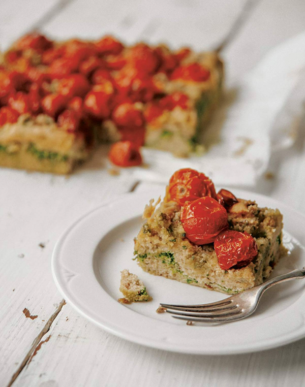 Savory coffee cake with gremolata streusel and roasted tomatoes
